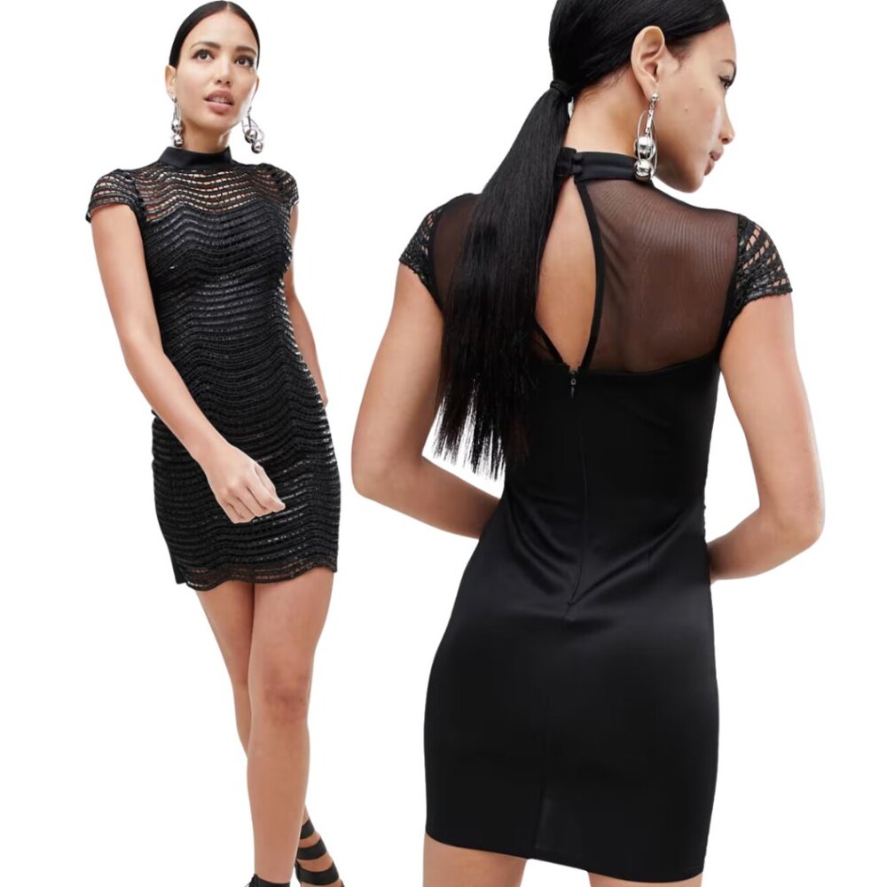 NWT Women's Dress, Black Sequin Mini Dress, Lipsy Brand Size 6